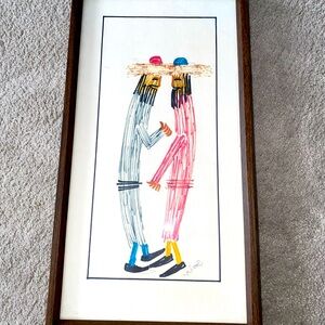 Vintage‎ Framed Art Two Men Signed